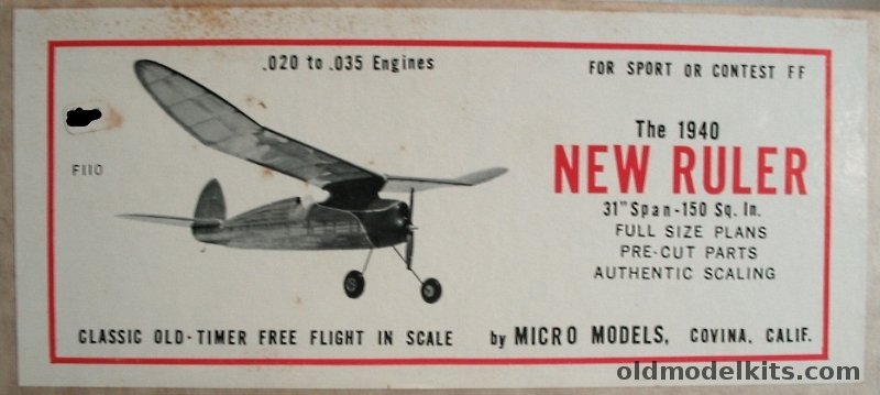 Micro Models The 1940 New Ruler (Reproduction) - 31 inch Wingspan Free Flight Balsa Airplane Model, F110 plastic model kit